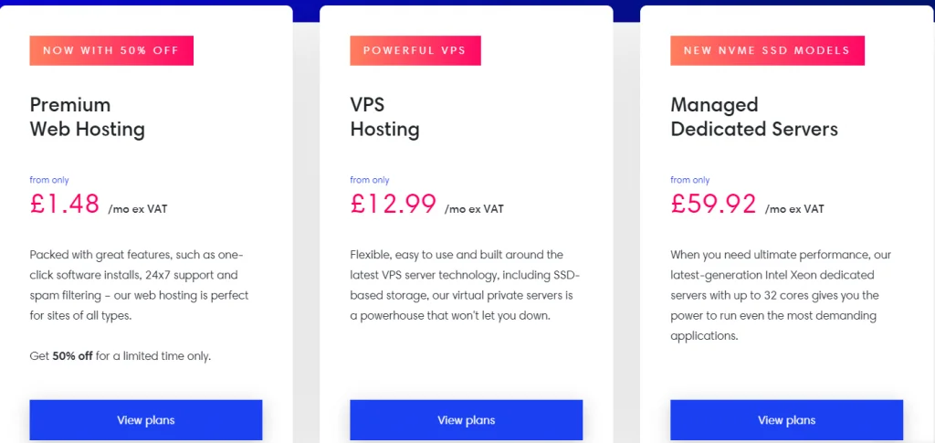 eUK Host Plans and pricing