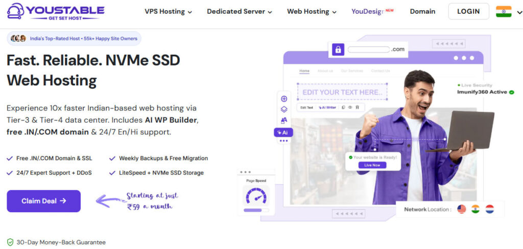 Top 5 Best Web Hosting in Delhi (Tested on Live Websites) 1 YouStable Web Hosting